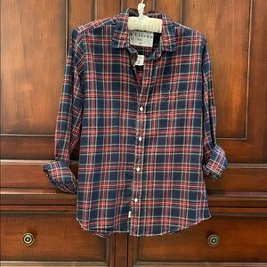 NWOT Frank and Eileen Barry Cotton Button Down in Navy Plaid Size M